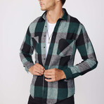 Slim Fit Checkered Double Pocket Lumberjack Washed Out Shirt // Green + Black (L)