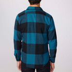 Slim Fit Large Checked Double Pocket Lumberjack Shirt // Black + Blue (S)