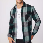 Slim Fit Checkered Double Pocket Lumberjack Washed Out Shirt // Green + Black (L)