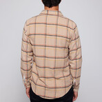 Slim Fit Double Pocket Checked Plaid Shirt // Beige + Multicolor (M)