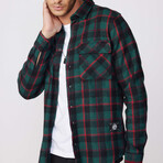 Slim Fit Flap Double Pocket Plaid Shirt// Green + Multicolor (S)