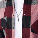 Slim Fit Checkered Double Pocket Lumberjack Washed Out Shirt // Burgundy + Black (XL)