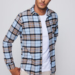 Slim Fit Winter Narrow Cut Plaid Single Pocket Lumberjack Shirt // Light Blue + Multicolor (M)