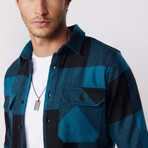 Slim Fit Large Checked Double Pocket Lumberjack Shirt // Black + Blue (S)