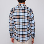 Slim Fit Winter Narrow Cut Plaid Single Pocket Lumberjack Shirt // Light Blue + Multicolor (M)