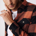 Slim Fit Flap Pocket Checkered Lumberjack Shirt // Black + Orange (M)