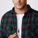 Slim Fit Flap Double Pocket Plaid Shirt// Green + Multicolor (S)