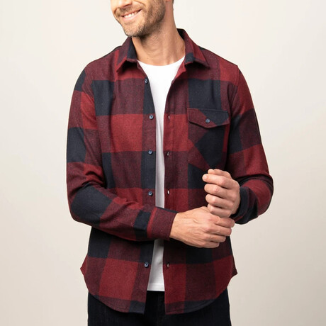Slim Fit Winter Big Checkered Lumberjack Shirt // Burgundy + Navy Blue (S)