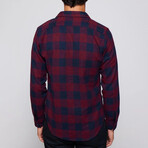 Slim Fit Narrow Cut Checked Sport Collar Lumberjack Shirt // Blue Navy + Burgundy (S)