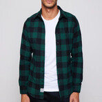 Slim Fit Narrow Cut Checked Sport Collar Lumberjack Shirt // Black + Green (M)