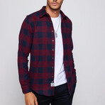 Slim Fit Narrow Cut Checked Sport Collar Lumberjack Shirt // Blue Navy + Burgundy (S)