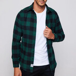 Slim Fit Narrow Cut Checked Sport Collar Lumberjack Shirt // Black + Green (M)