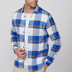 Slim Fit Double Pocket Flap Plaid Lumberjack Shirt // Blue + White + Beige (S)