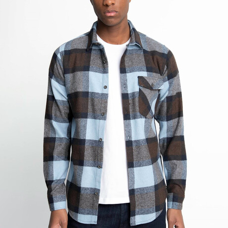 Slim Fit Winter Big Plaid Lumberjack Shirt // Brown + Blue + Light Blue (S)