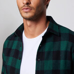 Slim Fit Narrow Cut Checked Sport Collar Lumberjack Shirt // Black + Green (M)