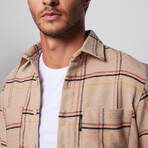 Slim Fit Double Pocket Checked Plaid Shirt // Beige + Multicolor (M)
