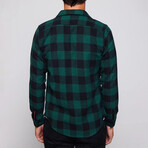 Slim Fit Narrow Cut Checked Sport Collar Lumberjack Shirt // Black + Green (M)