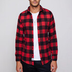 Slim Fit Narrow Cut Checked Sport Collar Lumberjack Shirt // Black + Red (S)