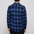 Slim Fit Narrow Cut Checked Sport Collar Lumberjack Shirt // Black + Blue (XL)
