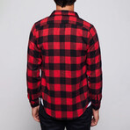 Slim Fit Narrow Cut Checked Sport Collar Lumberjack Shirt // Black + Red (S)