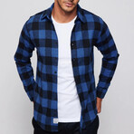 Slim Fit Narrow Cut Checked Sport Collar Lumberjack Shirt // Black + Blue (XL)