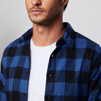 Slim Fit Narrow Cut Checked Sport Collar Lumberjack Shirt // Black + Blue (XL)