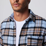 Slim Fit Winter Narrow Cut Plaid Single Pocket Lumberjack Shirt // Light Blue + Multicolor (M)