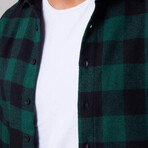 Slim Fit Narrow Cut Checked Sport Collar Lumberjack Shirt // Black + Green (M)