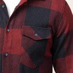 Slim Fit Winter Big Checkered Lumberjack Shirt // Burgundy + Navy Blue (S)