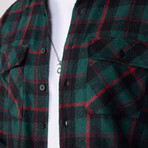 Slim Fit Flap Double Pocket Plaid Shirt// Green + Multicolor (S)