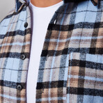 Slim Fit Winter Narrow Cut Plaid Single Pocket Lumberjack Shirt // Light Blue + Multicolor (M)