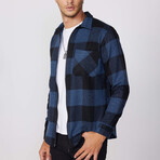 Slim Fit Zippered Checkered Lumberjack Shirt // Black + Blue (M)