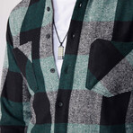 Slim Fit Checkered Double Pocket Lumberjack Washed Out Shirt // Green + Black (L)