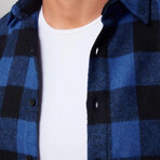 Slim Fit Narrow Cut Checked Sport Collar Lumberjack Shirt // Black + Blue (XL)
