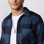 Slim Fit Zippered Checkered Lumberjack Shirt // Black + Blue (M)