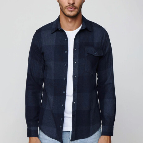 Slim Fit Winter Big Checkered Lumberjack Shirt // Navy Blue (S)