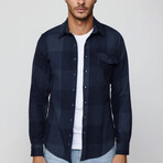 Slim Fit Winter Big Checkered Lumberjack Shirt // Navy Blue (M)