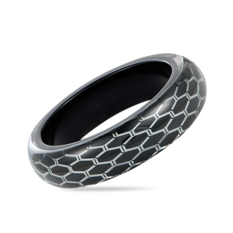 Abstract Stainless Steel + Black PVD Bangle Bracelet // 6.5"