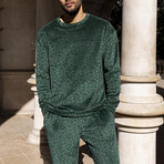Leopard Velvet Sweatshirt & Pans // Green (XXL)