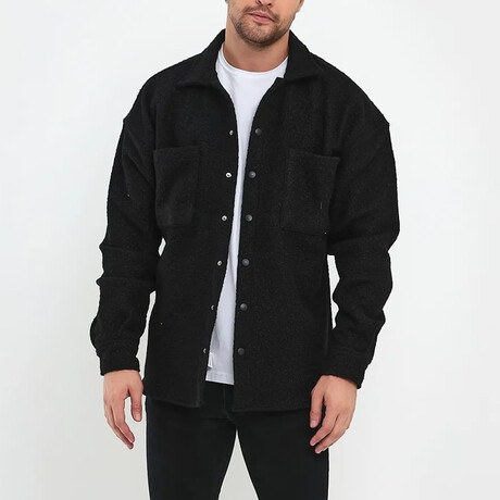 Flanneled Oversize Shirt Jacket // Black (S)