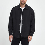 Striped Textured Oversize Shirt Jacket // Black (S)