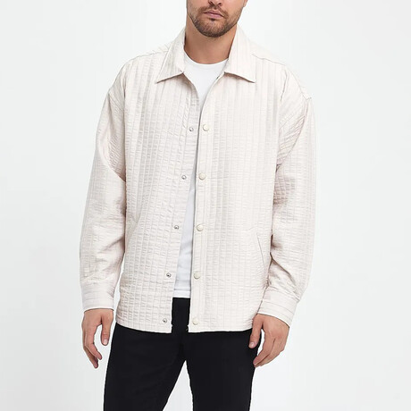Striped Textured Oversize Shirt Jacket // Ecru (S)