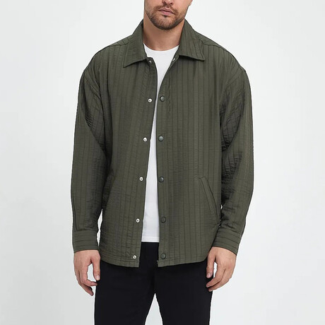Striped Textured Oversize Shirt Jacket // Khaki (S)