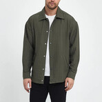 Striped Textured Oversize Shirt Jacket // Khaki (M)