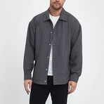 Striped Textured Oversize Shirt Jacket // Anthracite (S)