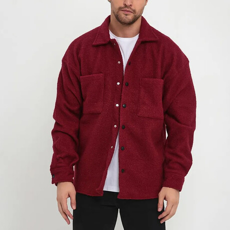 Flanneled Oversize Shirt Jacket // Burgundy (S)