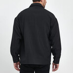 Striped Textured Oversize Shirt Jacket // Black (S)