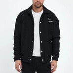 Flanneled with Logo Oversize Shirt Jacket // Black (L)