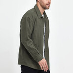 Striped Textured Oversize Shirt Jacket // Khaki (M)