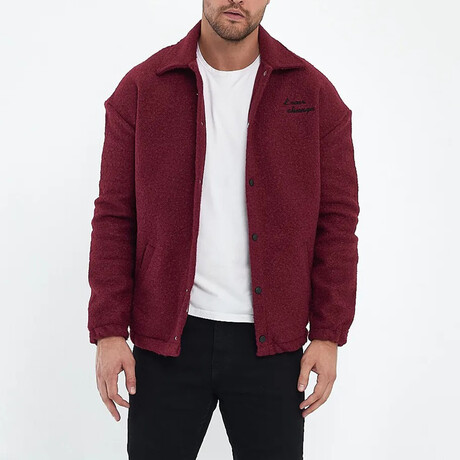 Flanneled with Logo Oversize Shirt Jacket // Burgundy (S)